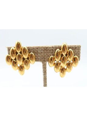 NAPIER Vintage Bold Sculptural Bubble Cluster Gold Tone Clip On Earrings